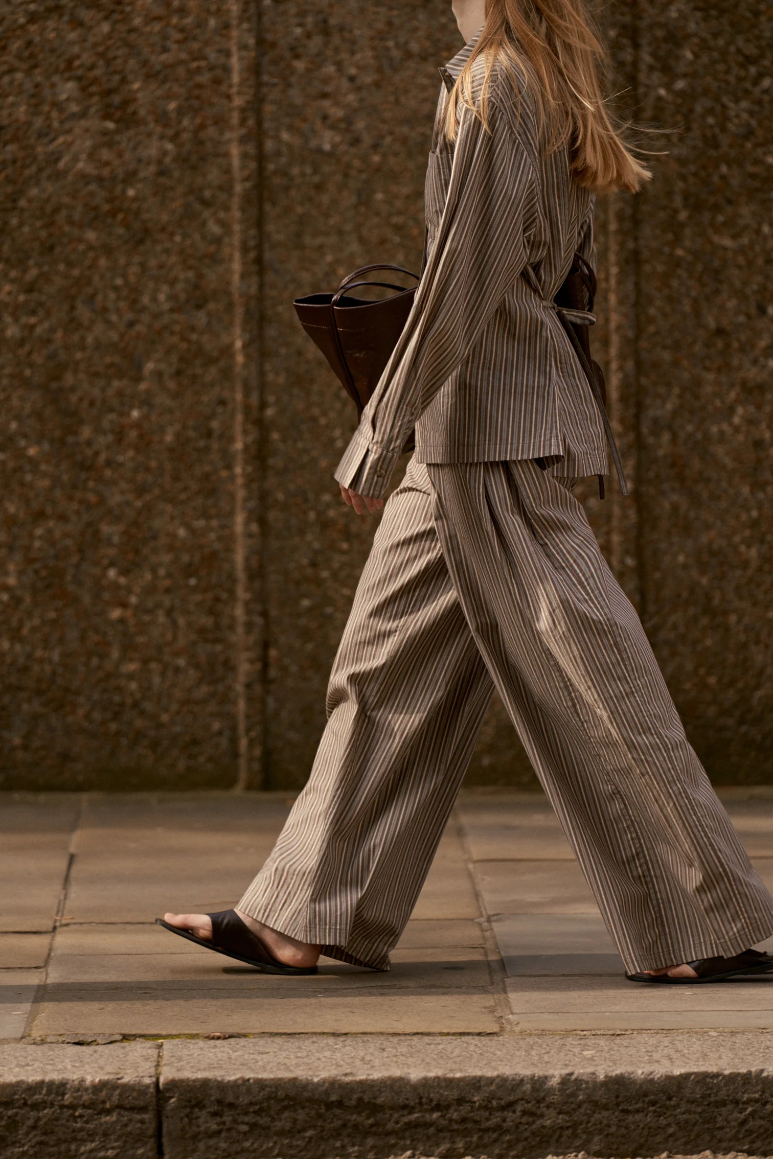 STRIPE WIDE LEG TROUSERS - KHAKI | The Couture Club