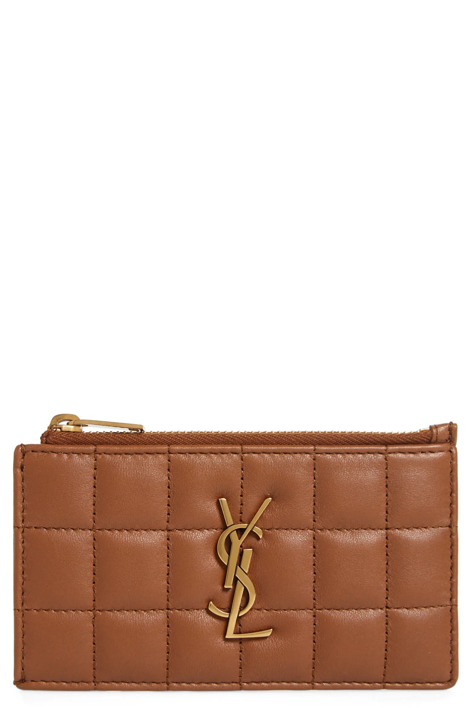 Gaby Quilted Zip Leather Card Case | Nordstrom