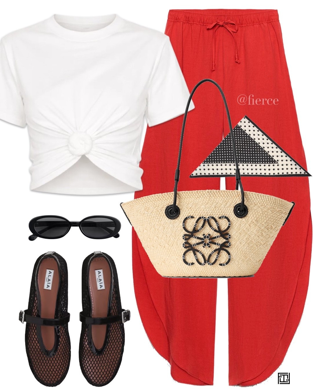 Red linen pants Loewe basket bag printed scarf white knot tshirt casual summer outfit

#LTKuk #LTKsummer #LTKeurope