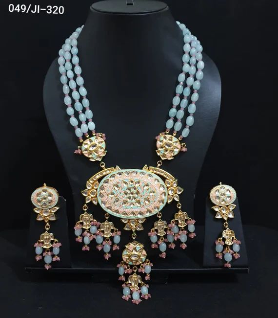 Kundan Meenakari Long Pendant Set, Wedding Bridal Indian Jewelry | Etsy (US)