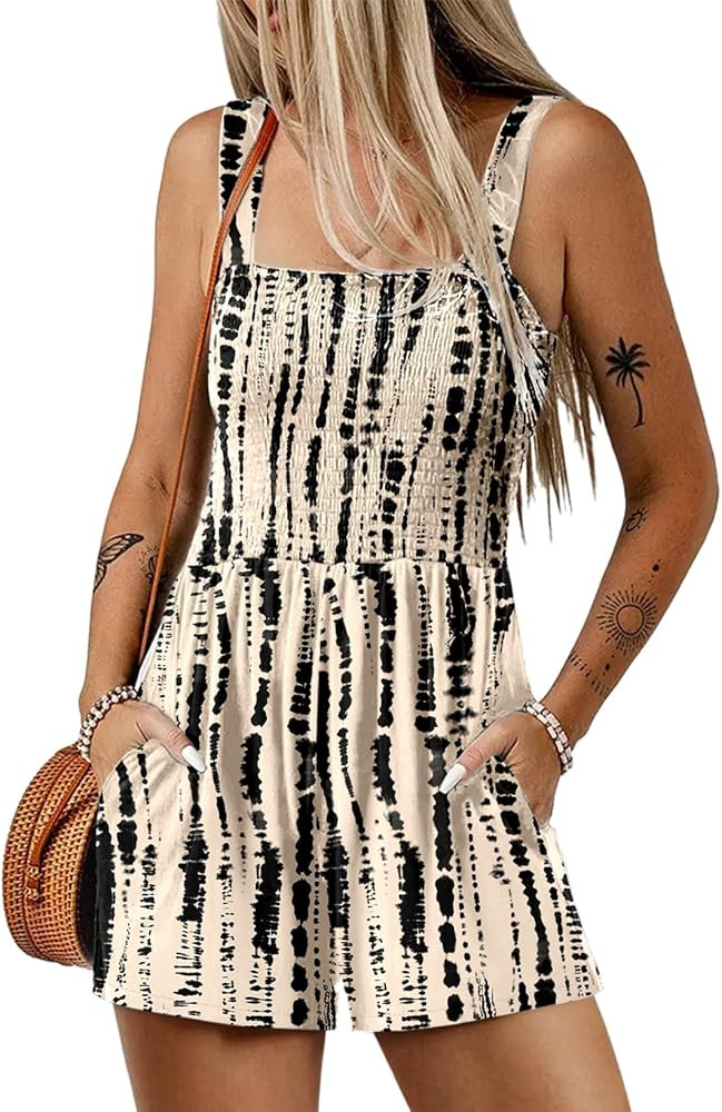 Dokotoo Women's Summer Casual Smocked Rompers Square Neck Sleeveless Loose Shorts Jumpsuits 2026 ... | Amazon (US)