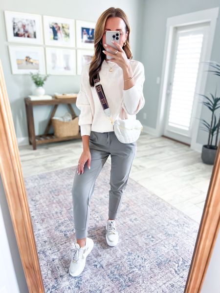 Amazon jogger outfit. Travel outfit. Airport outfit. Fall outfit. Amazon joggers (XXS, cliff ash). Cream Amazon sweater (small). Nike court vision Alta (TTS, size up if you are sometimes in between sizes). Casual outfit. Fall outfit. Amazon quilted bent bag.

#LTKtravel #LTKshoecrush #LTKfindsunder50