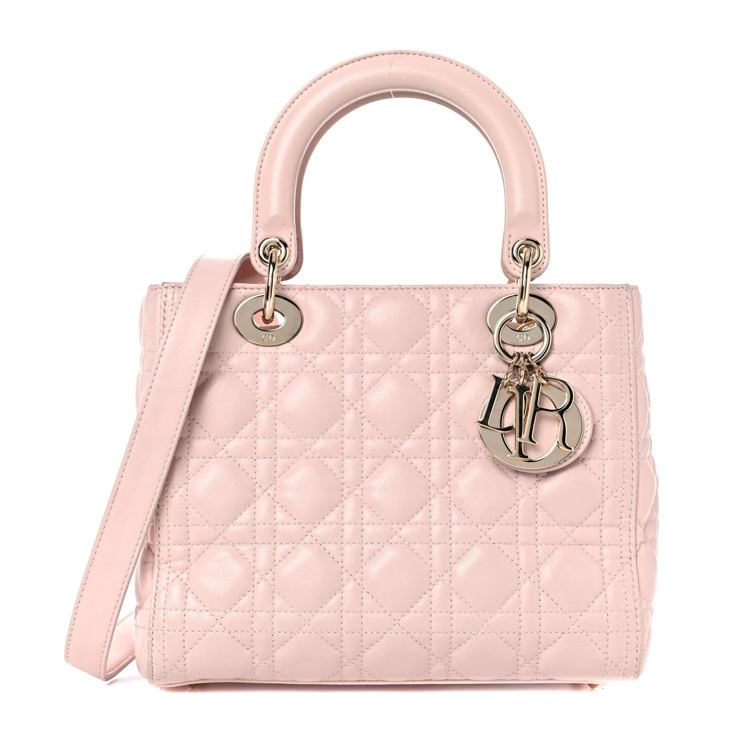 CHRISTIAN DIOR Lambskin Cannage Medium Lady Dior Light Pink | FASHIONPHILE | Fashionphile