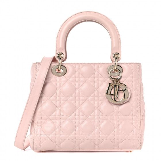 CHRISTIAN DIOR Lambskin Cannage Medium Lady Dior Light Pink | FASHIONPHILE | Fashionphile