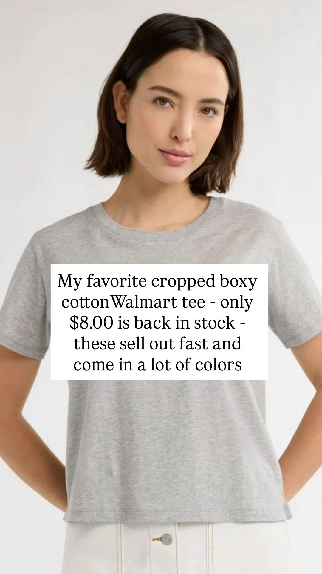 My favorite cropped boxy cotton Walmart  tee - only $8.00 is back in stock - these sell out fast and come in a lot of colors 

#LTKSaleAlert #LTKSeasonal #LTKFindsUnder50