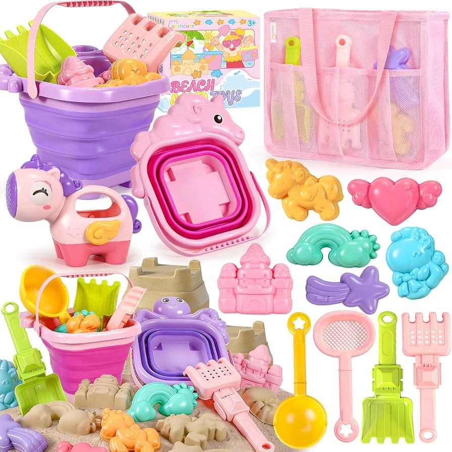 CatchCute Unicorn Collapsible Beach Toys,Sand Toys Set with Animal Foldable Buckets,Shovels,Sifte... | Amazon (US)