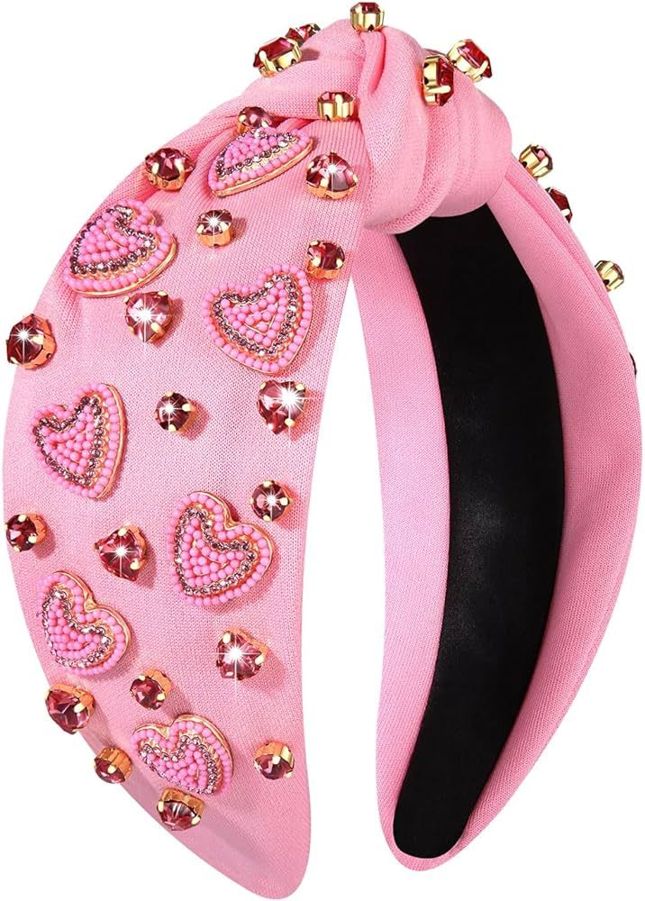 CEALXHENY Valentine’s Day Headband for Women Rhinestone Heart Headbands Red Pink Crystal Knotte... | Amazon (US)