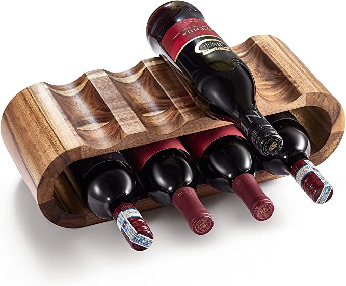 Wooden Wine Racks Countertop, 8 Bottle Wine Rack, Acacia Wine Bottle Holder Stand, Free Standing ... | Amazon (US)