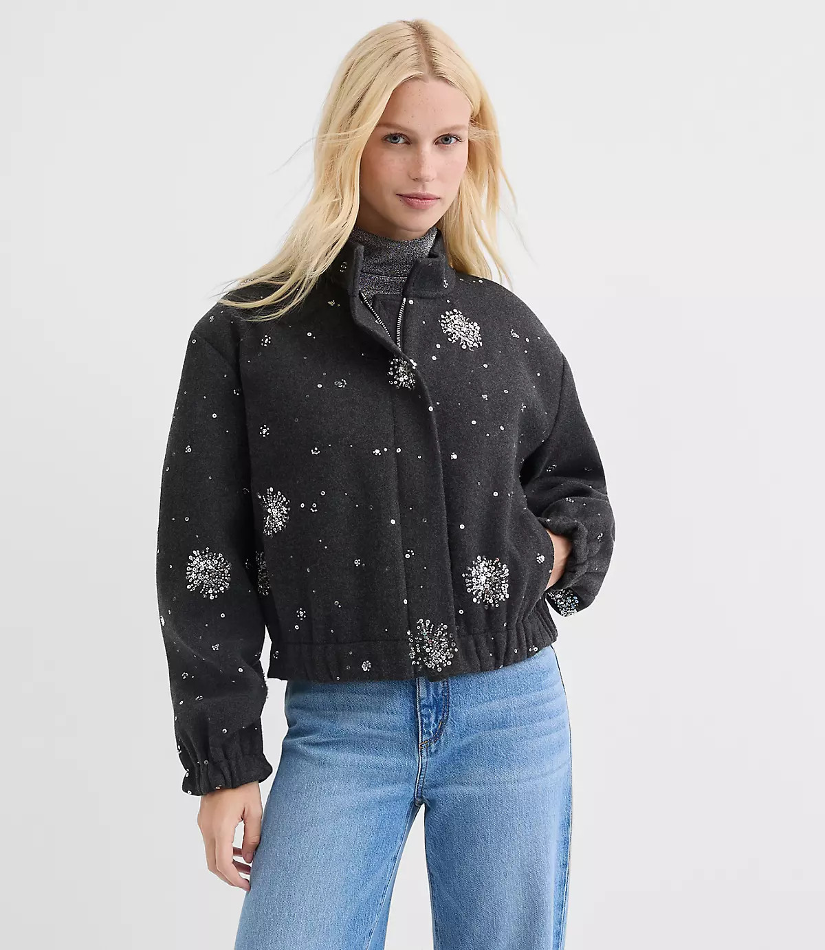 Petite Sequin Embellished Bomber Jacket | LOFT