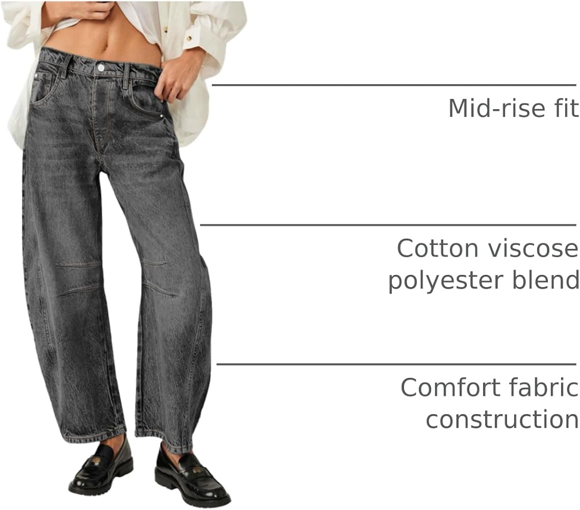 PLNOTME Women's Baggy Boyfriend Jeans Vintage Wide Leg Mid Rise Barrel Denim Ankle Pants | Amazon (US)