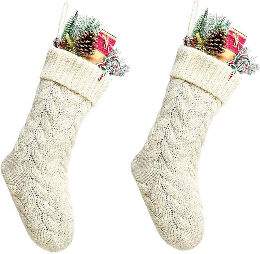 Pack 2,18" Unique Ivory White Knit Christmas Stockings Style3 | Amazon (US)
