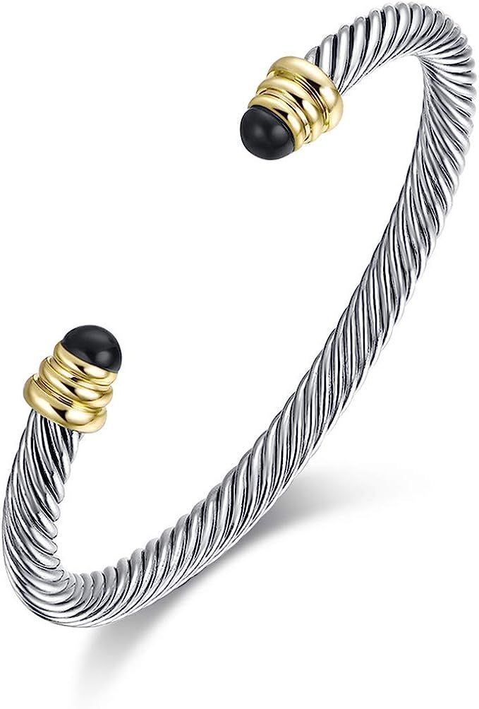 Ofashion Twisted Cable Bracelet Designers Inspired Cuff Bracelets with Gemstones | Amazon (US)