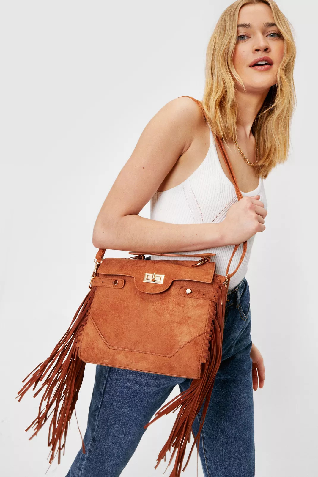 Fringe Faux Suede Crossbody Bag | Nasty Gal (US)