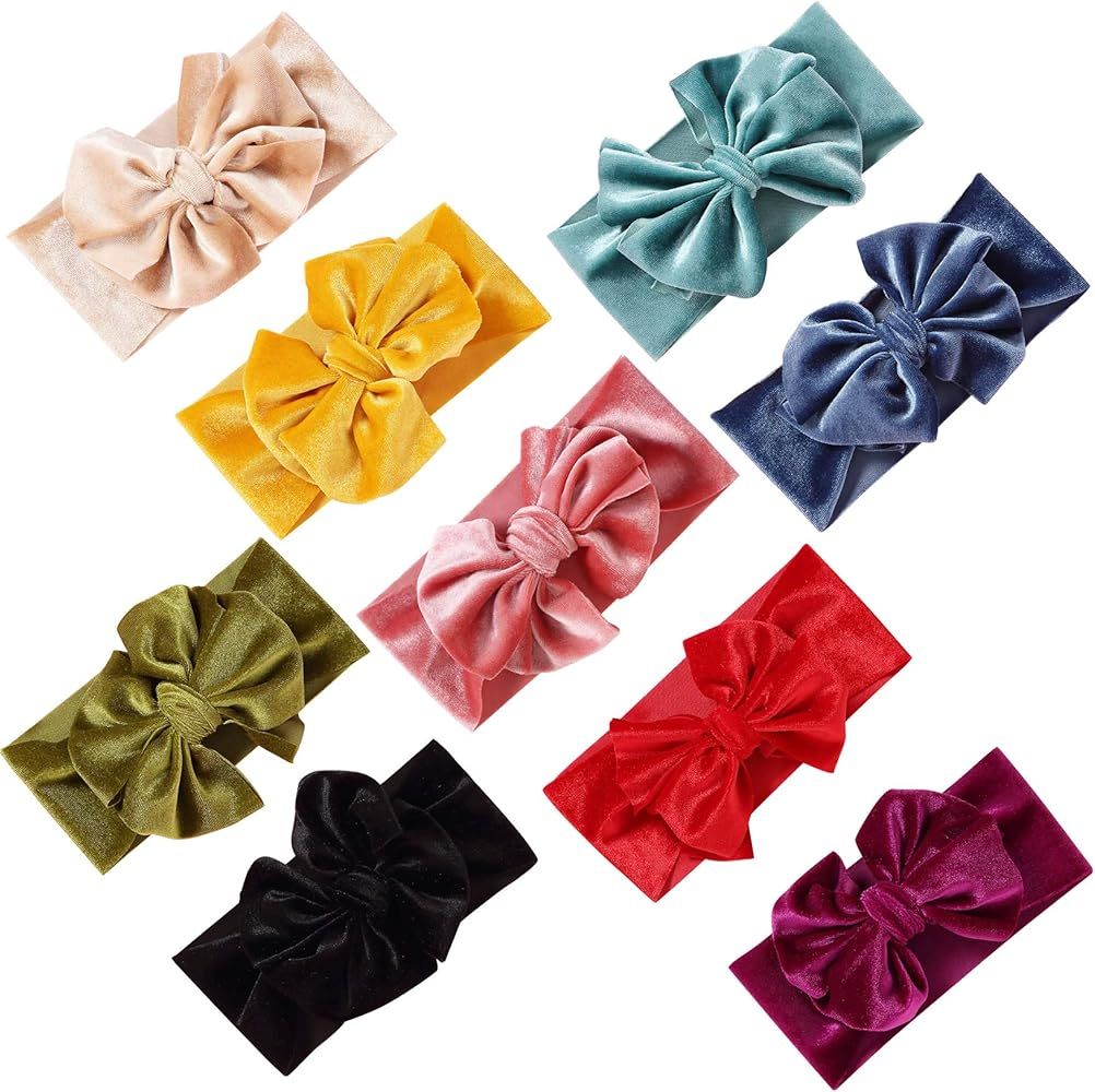 9 Pack Super Stretchy Velvet Bow Knotted Headbands Turban Headwraps Hair Accessories for Baby Gir... | Amazon (US)
