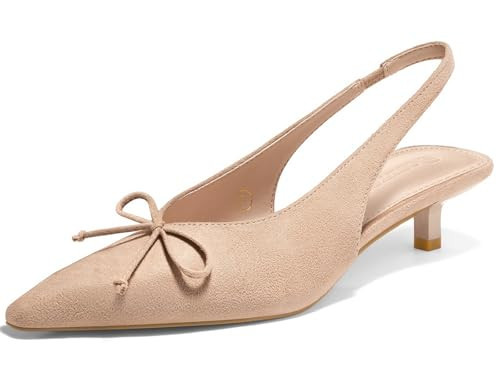 Coutgo Womens Slingback Kitten Low Heels Dress Shoes Closed Pointed Toe Bow Tie Slip on Office Work Pumps, Nude, Size 8 | Amazon (US)