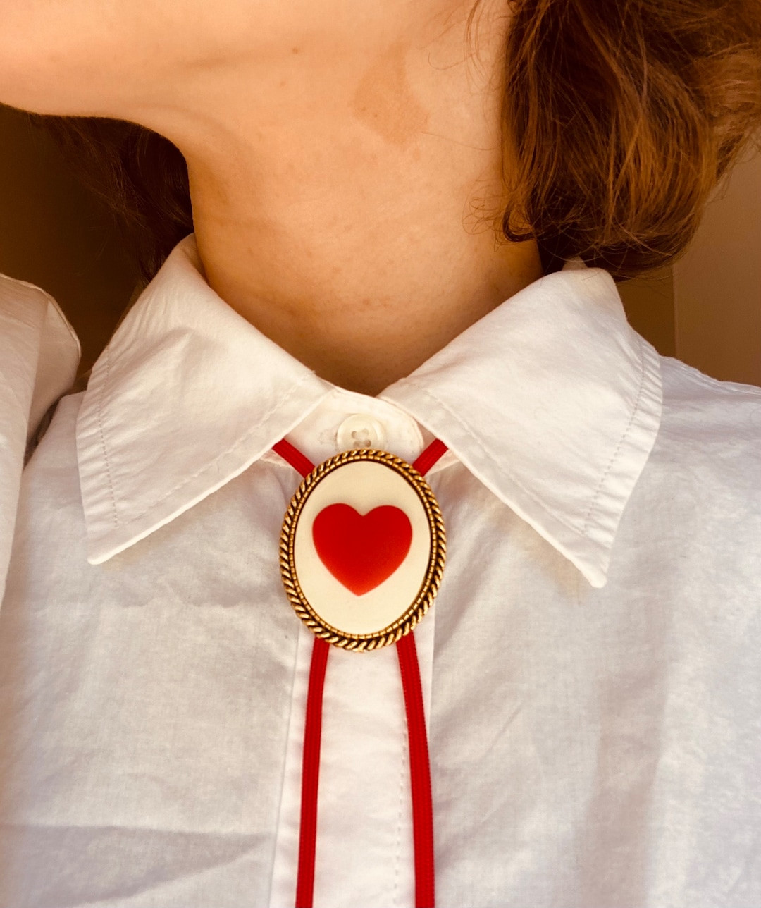 Adorable White and Red Heart Cameo Bolo tie, Handmade Cowboy Necklace, Cute Eccentric Jewelry, St... | Etsy (Global)