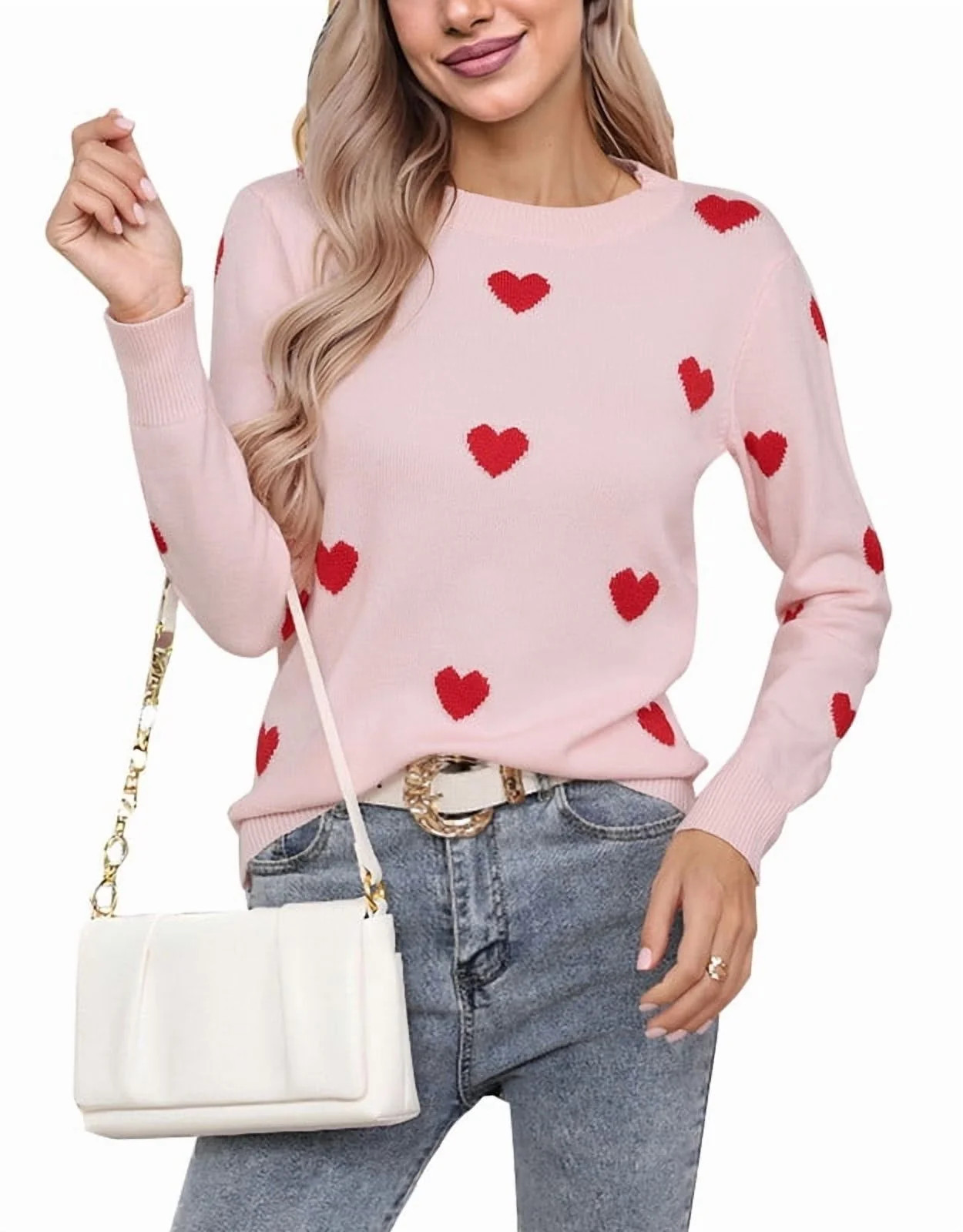 Heart Sweater for Women Valentine's Day Cute Heart Printed Lightweight Sweaters Casual Creneck Pu... | Walmart (US)