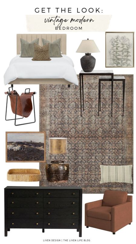 vintage modern bedroom decor. home decor. distressed traditional rug. Black dresser. nesting tables nightstand. armchair. neutral decor. aged pot vase. Black terracotta ceramic lamp. brass box. landscape painting. upholstered bed. Follow me in the @LTK shopping app to shop this post and get my exclusive app-only-content!#liketkit #LTKhome #LTKsalealert #LTKseasonal@shop.ltkhttps://liketk.it/4GdIh

#LTKSeasonal #LTKhome #LTKsalealert