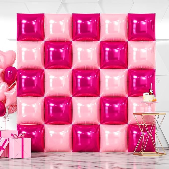 NISOCY 25PCS Hot Magenta Pink Square Foil Balloons Wall Backdrop Double Sided Metallic Pink Ballo... | Amazon (US)