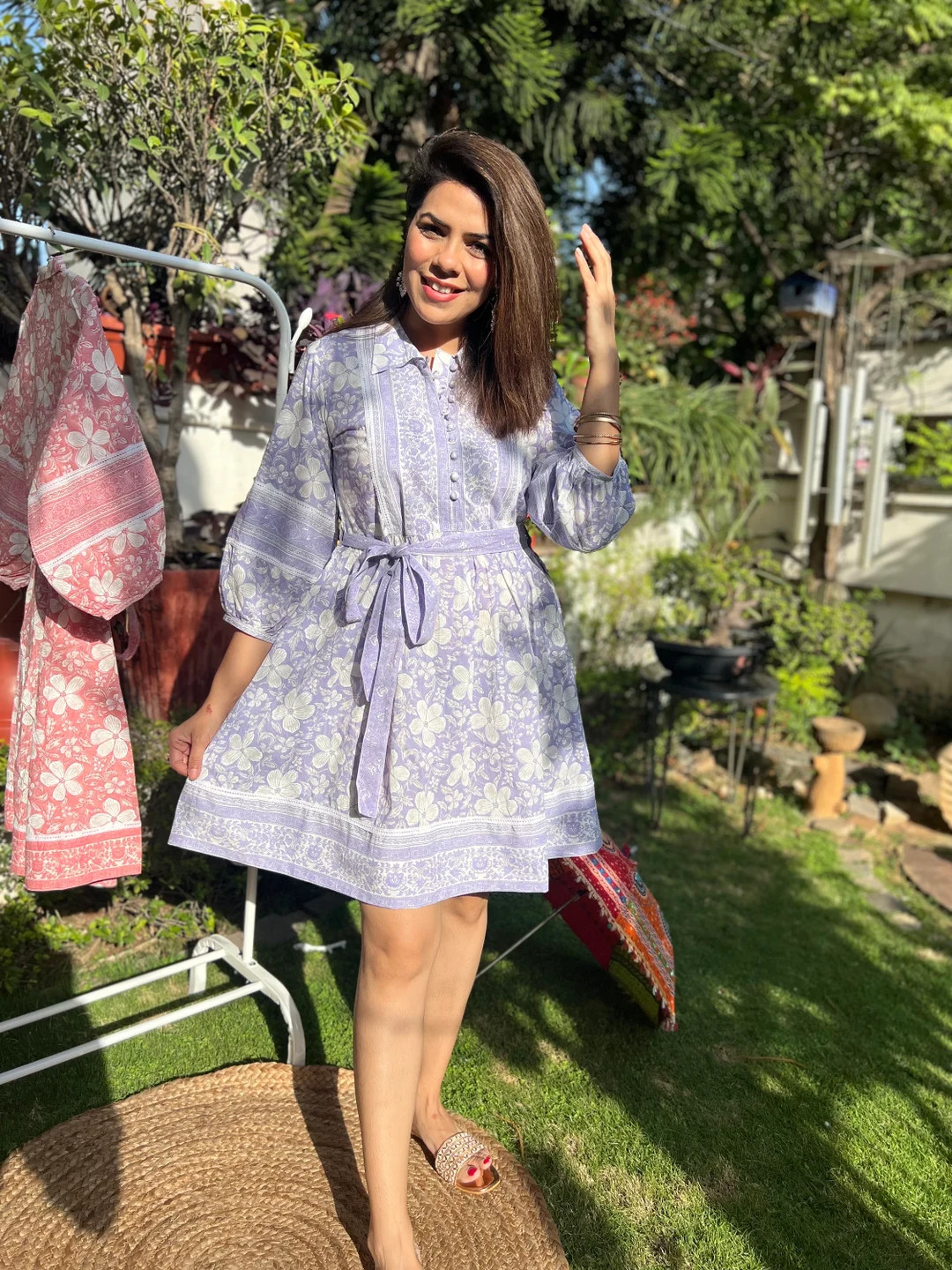 Hand Block Printed Dress | Summer Short Dress | Cotton Floral Dress | White & Light Purple Dress|... | Etsy (US)