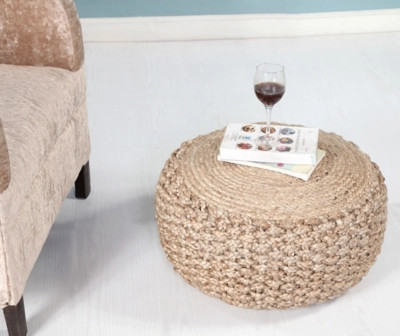 Spruce Solid Braided Pouf, Tan | Ashley Homestore