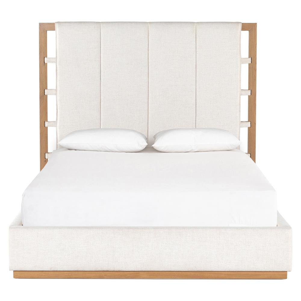 Henry Modern Classic Cream Performance Brown Solid Oak Wood Bed - Queen | Kathy Kuo Home