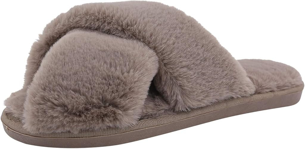 Womens Fuzzy Slippers Sandals Leopard Plush Open Toe Faux Fur Fluffy House Flats Slippers Cross B... | Amazon (US)