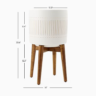 Mid-Century Turned Wood Planters - White &amp; Gold | West Elm (US)