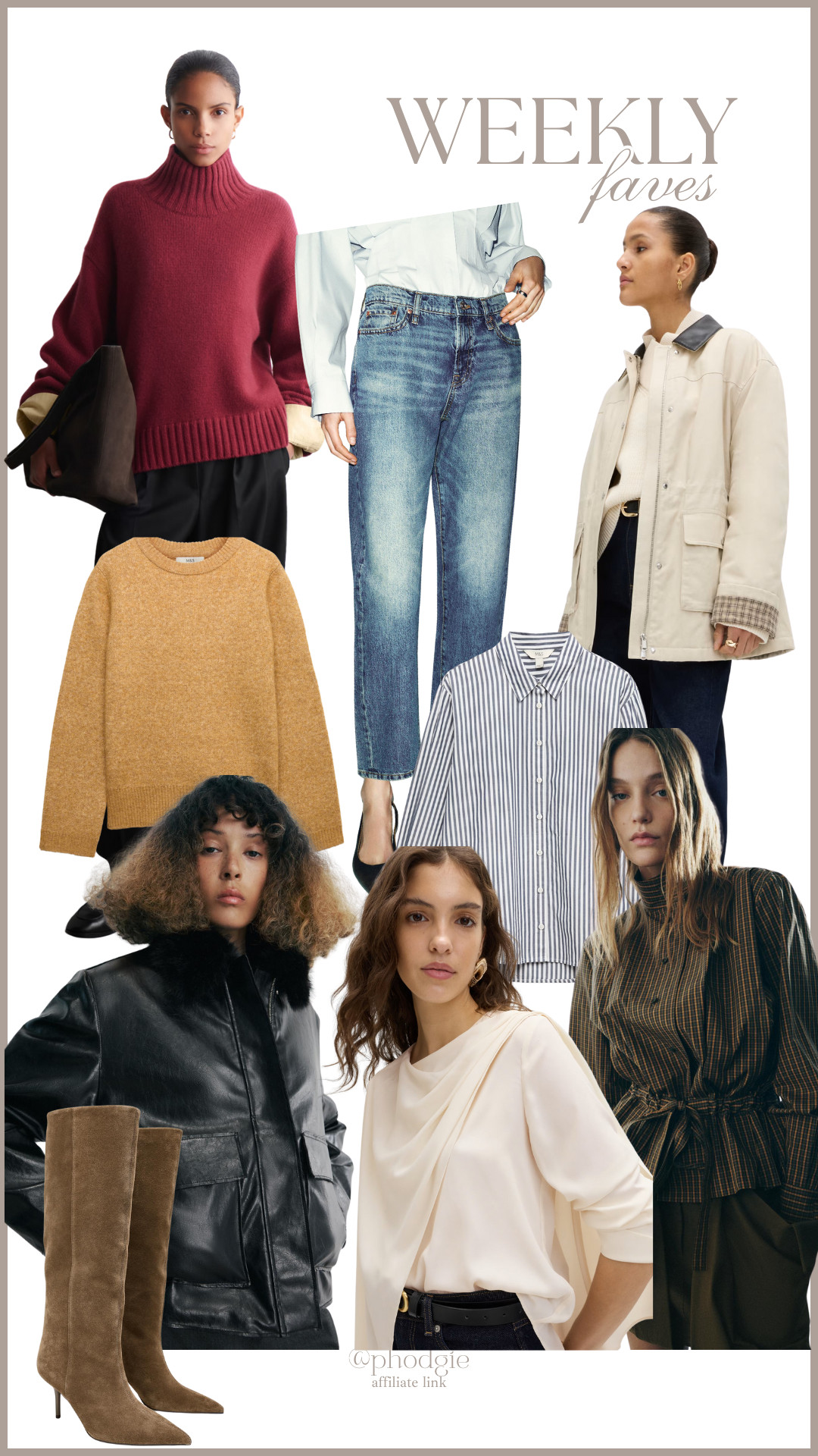 Striped Cotton Shirt, Cropped Jeans, Leather Jacket, Suede Stiletto Boots, Chunky Cashmere Jumper, Crew Neck Jumper, Canvas Jacket, Scarf Detail Blouse, Check Cotton Shirt, Marks & Spencer, Zara, COS 

 #LTKuk #LTKwinter #LTKstyletip