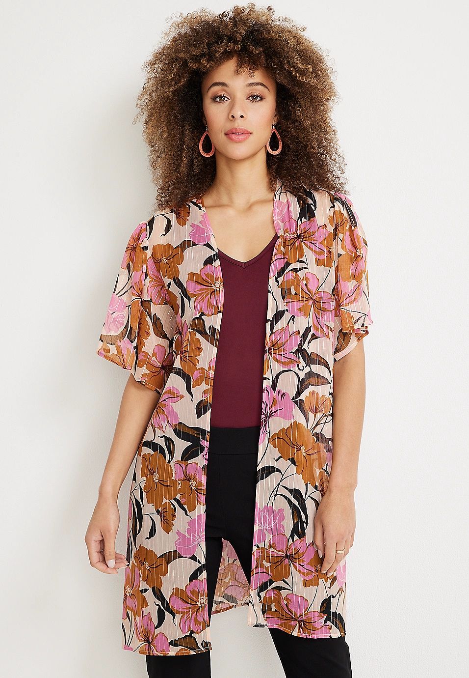 Floral Flutter Sleeve Kimono | Maurices