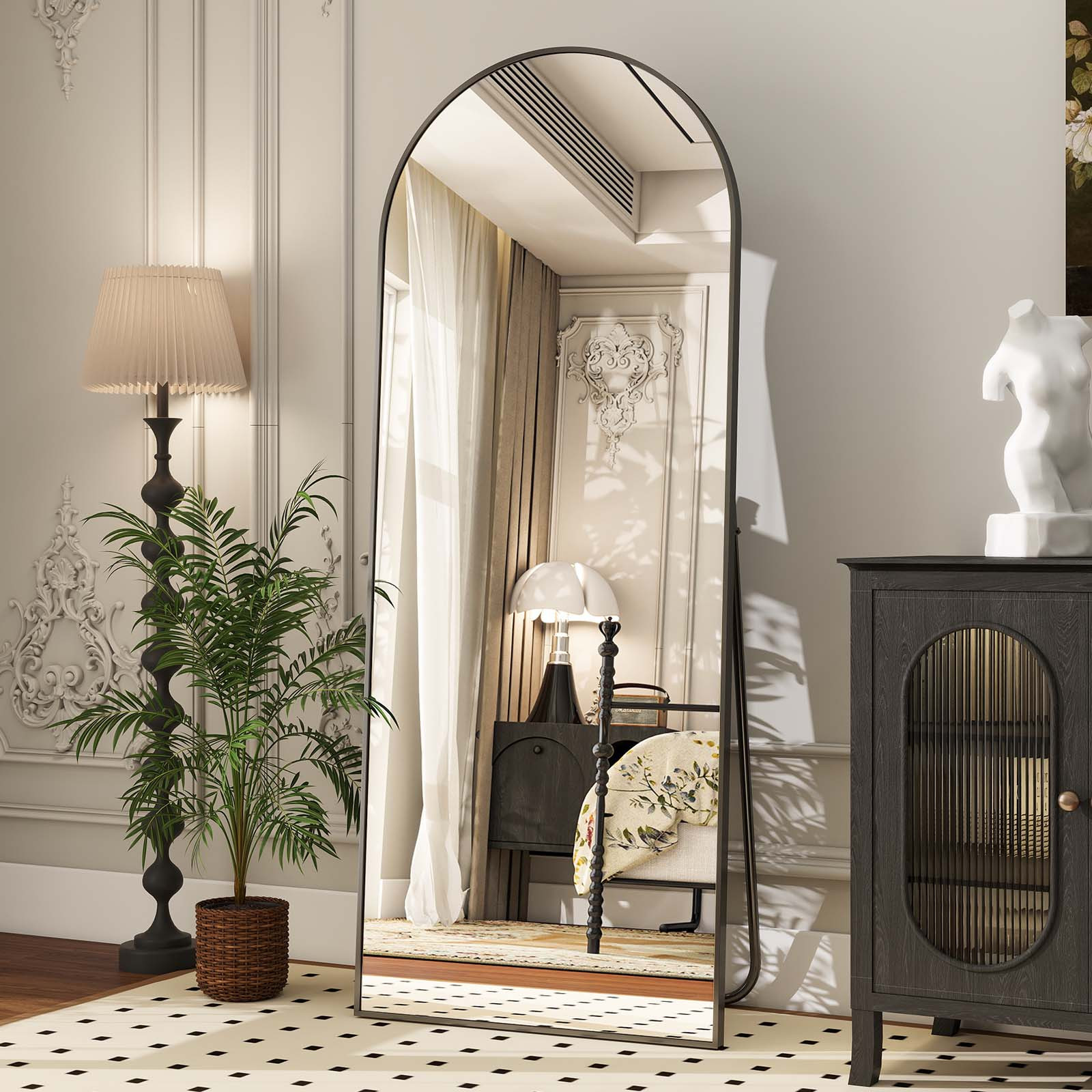 BEAUTYPEAK 65.1"x25" Arched Full Length Floor Mirror Full Body with Stand,Black | Walmart (US)