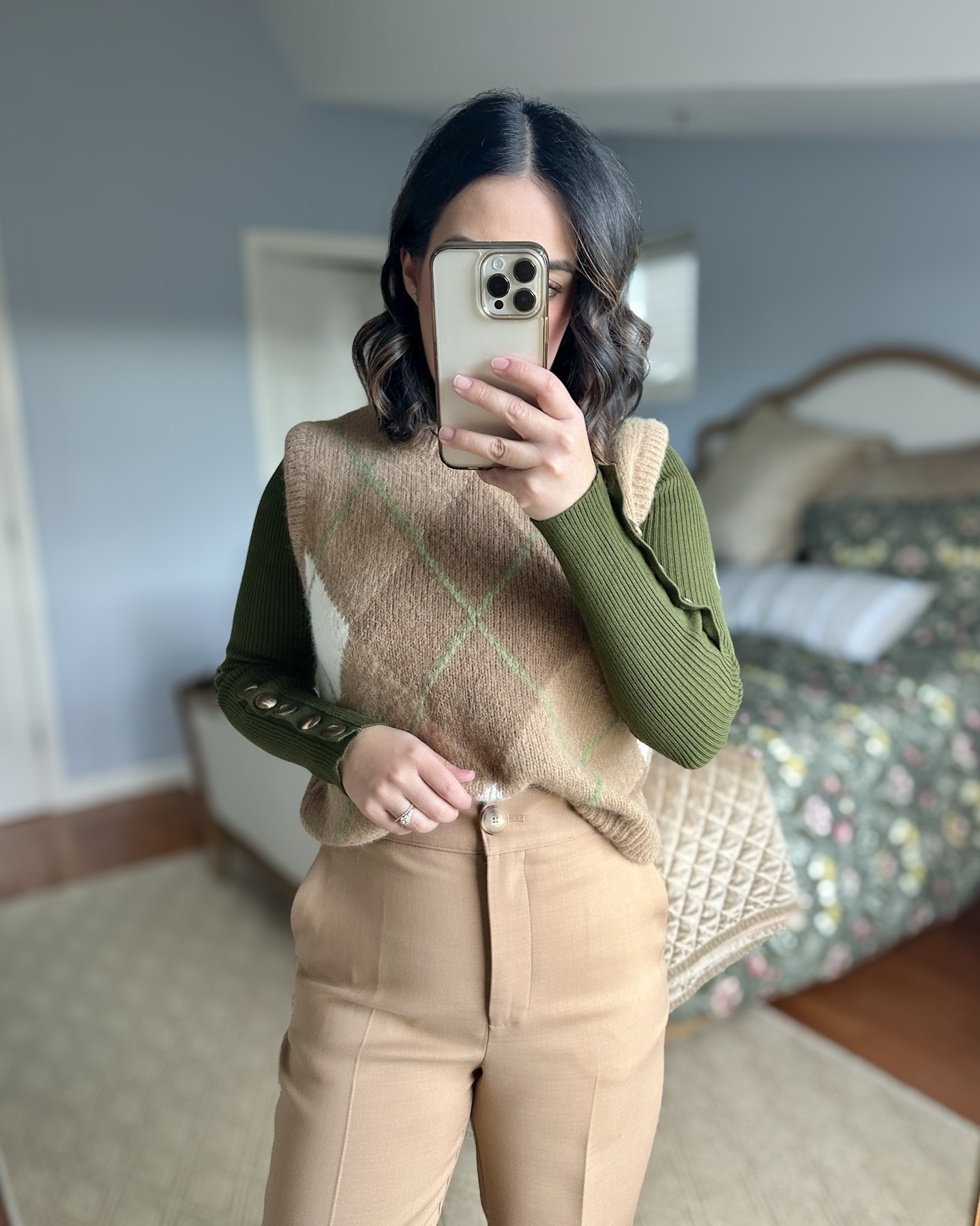 My latest purchases:

• green top size XS (my usual). It’s the most perfect green, love the buttons on the sleeves. Quality is definitely there and it’s not itchy at all. A great basic for fall and winter! 

• argyle vest size S (I sized up one size since I want it  to be a little bit oversized). It’s in the thicker side, super warm and classic. Love it! 

• light beige pants are size 38/6uS (true to size). They are so faltering on many body types. On petites are full length no need to hem. Great quality, color is so versatile. I own them in ecru and navy and wear them all the time. 









#LTKU #LTKStyleTip #LTKSeasonal