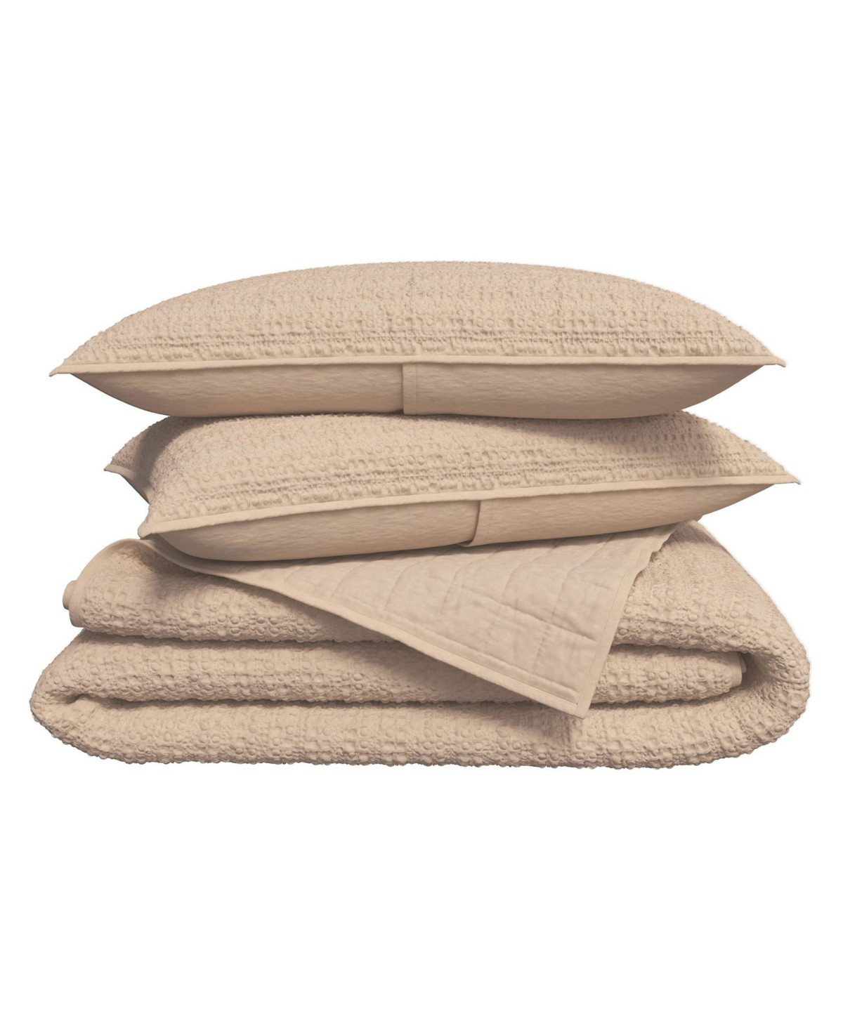 Linery & Co. 3-Pc. 100% Cotton Honeycomb Waffle Garment Washed Quilt Set - Cappuccino | Macy's