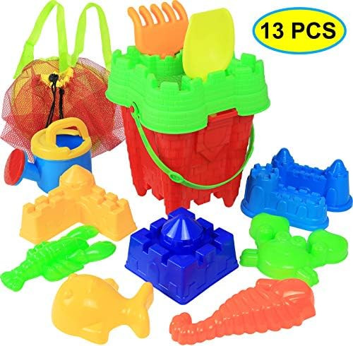 Click N' Play Beach Toys for Toddlers & Kids, 13 Piece Sand Castle Mold Set, Including Bucket, Shove | Amazon (US)