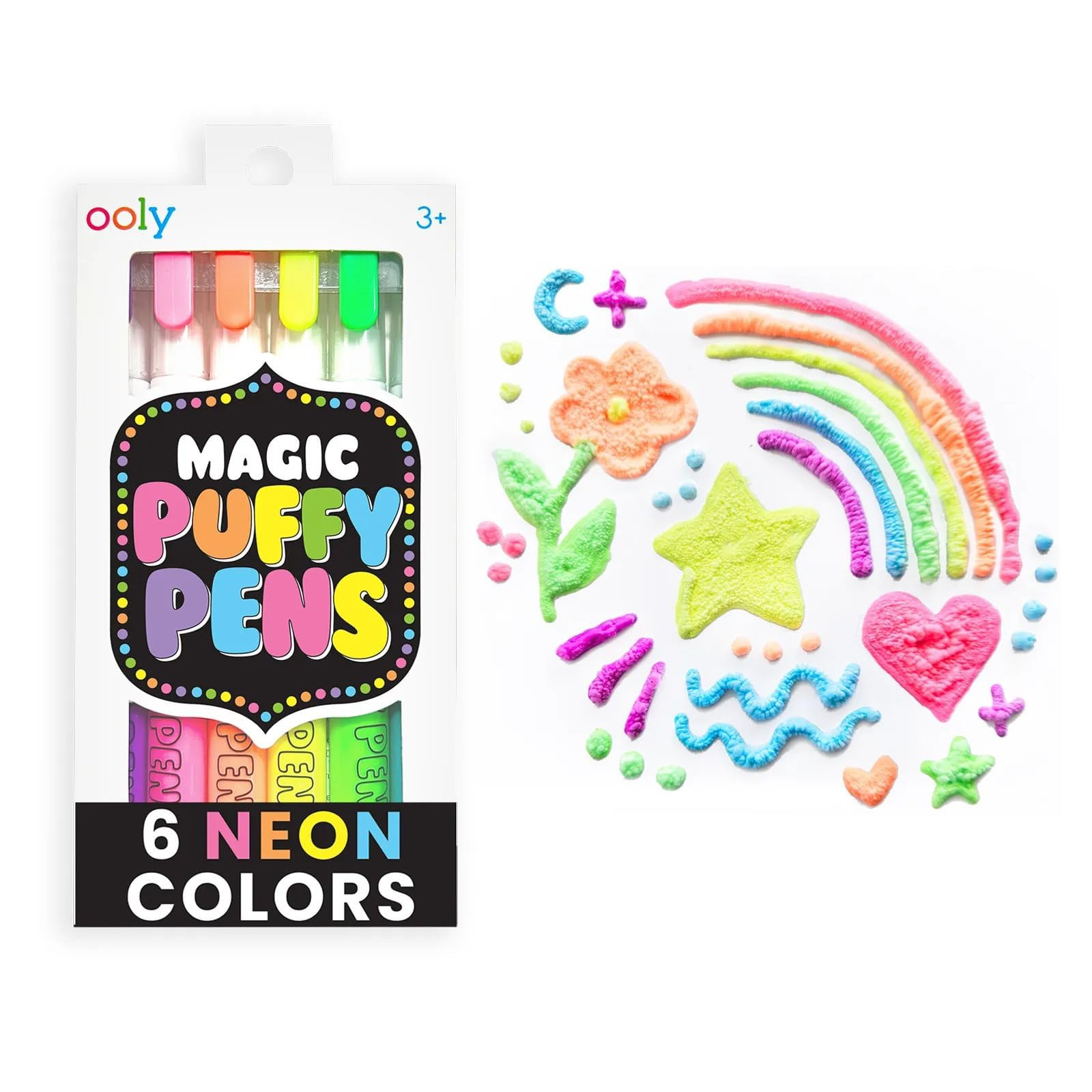 Ooly Magic Puffy Pens, Puffy Popcorn Drawing Pens Set of 6 Neon Colors with 3D Ink, Add Heat & Wa... | Amazon (US)
