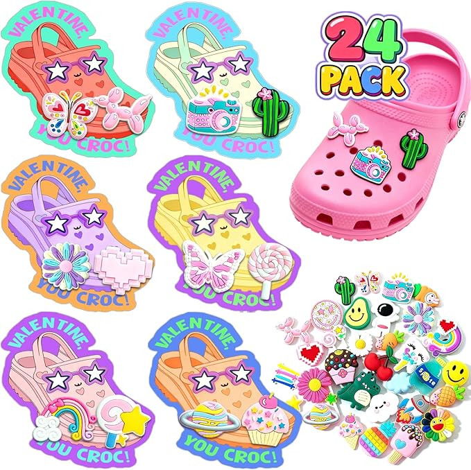 Bufeeaye Valentines Day Gifts for Kids, 48 Shoe Charms Bulk with 24 Valentines Day Cards for Kids... | Amazon (US)