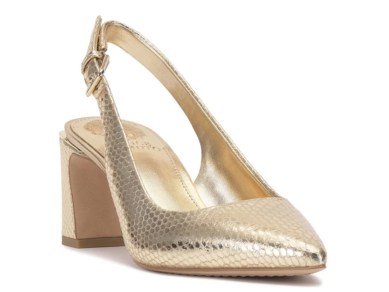 Vince Camuto Hamden Pump | Women's | Gold Metallic Snake Print Leather | Size 5.5 | Pumps | Slingback | DSW