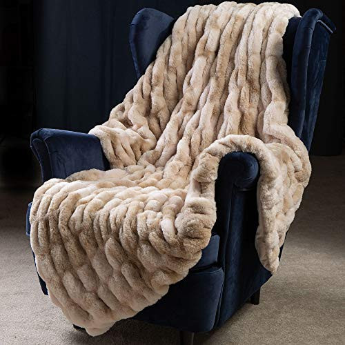 Super Soft Faux Fur Throw Blanket- Brown Fur Throw Blanket Royal Luxury Cozy Plush Blanket use for Couch Sofa Bed Chair, Reversible Fuzzy Faux Fur Velvet Blanket 50 Inch x 60 Inch (Beige) | Amazon (US)