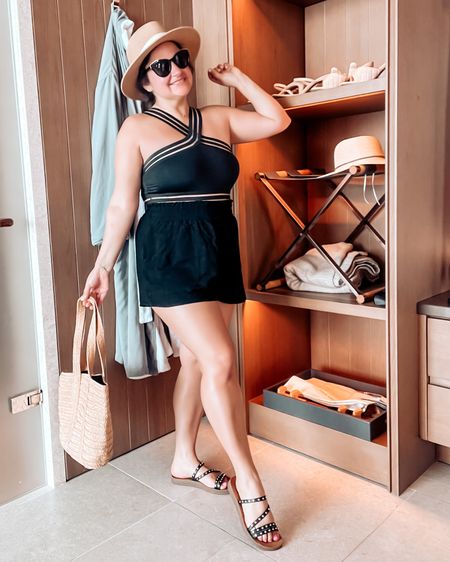 Ready for the beach! Wearing my favorite black one once paired with the shorts from one of my linen two piece sets, my favorite summer hat, and black sandals! 

Wearing an XL in both 

Midsize, curvy outfit, curvy swim, one piece bathing suit, linen shorts, fedora, straw hat, sunglasses

#LTKtravel #LTKcurves #LTKswim