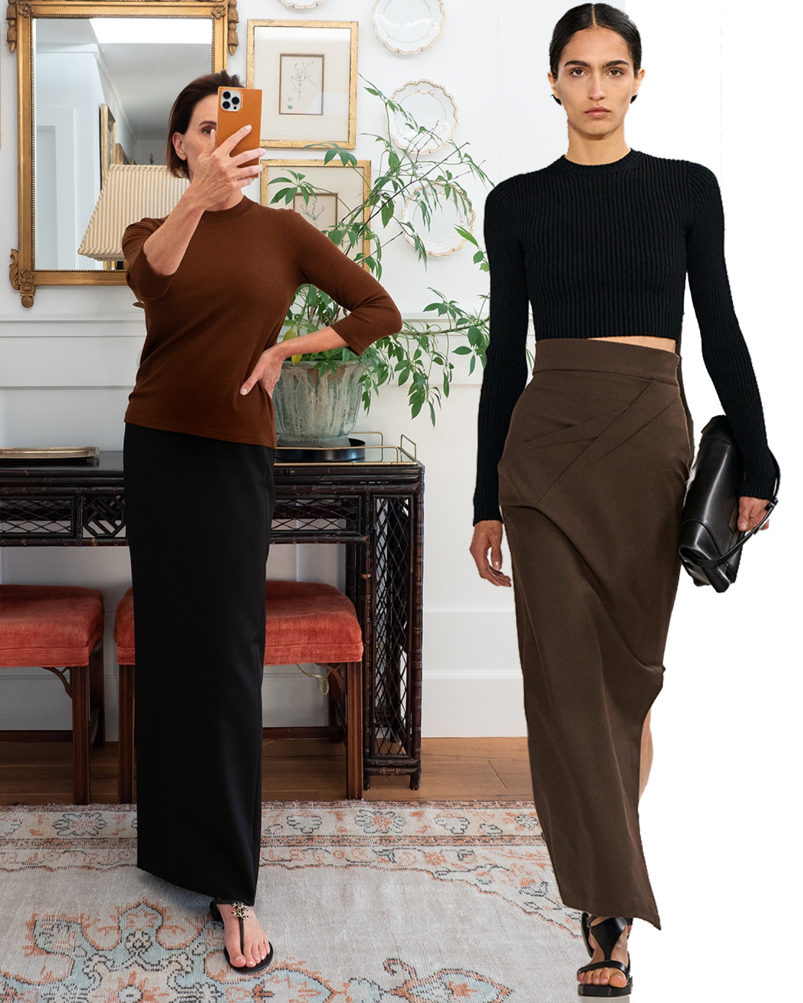 On my fall shopping list and inspired by Max Mara SS2025 is a long tailored skirt in brown.
⁠
I prefer a maxi length, but a midi or even knee length would work fine depending on your height. It’s the overall silhouette from the narrowness of the skirt that is appealing. ⁠
⁠
The black one I'm wearing is from Another Tomorrow (similar options linked below). I love a tailored skirt styled down with flat sandals and a thin knit. It feels as comfortable as wearing a pair of trousers. When I purchased the black skirt, I imagined styling it for dressy occasions, but now I see how it will work in a more casual rotation. ⁠
⁠
1. Another Tomorrow balck tailored skirt (previous season)⁠
2. Vince elbow length sleeve top in brown. A more cropped version would be ideal for the look I'm after.⁠
3. Chanel flat sandals (previous season)⁠
⁠
#septembermood #fallmoodboard #whattowearnow

#LTKStyleTip #LTKSeasonal