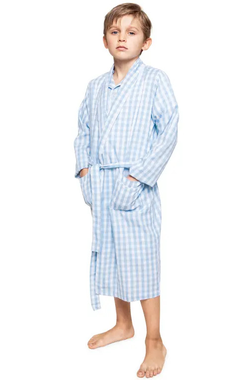 Petite Plume Kids' Gingham Robe in Blue at Nordstrom, Size 7-8Y | Nordstrom