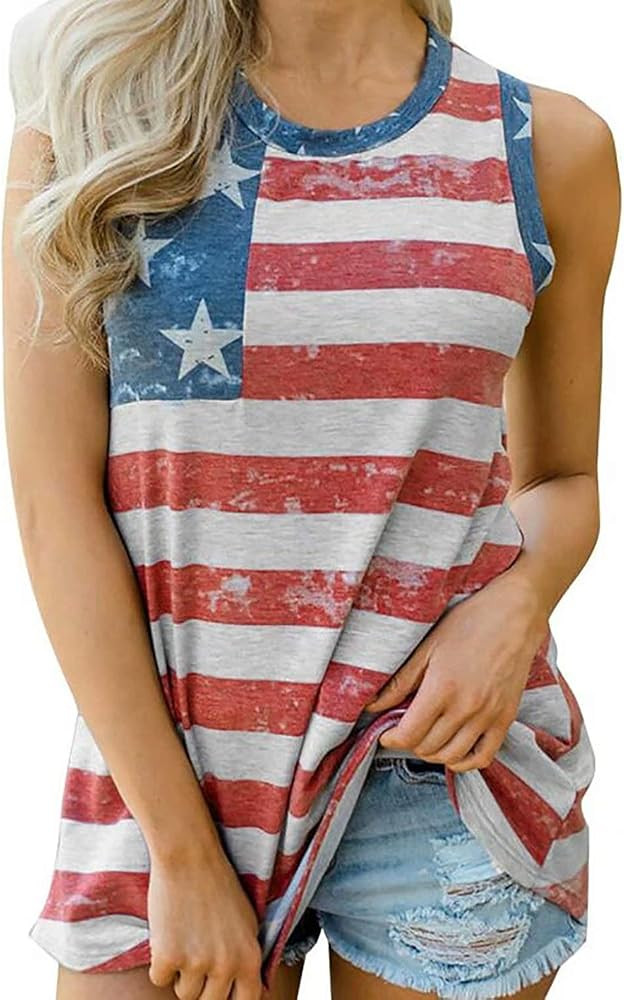 Womens American Flag Tank Tops 4th of July Loose Sleeveless Stars Stripes Patriotic T Shirt | Amazon (US)