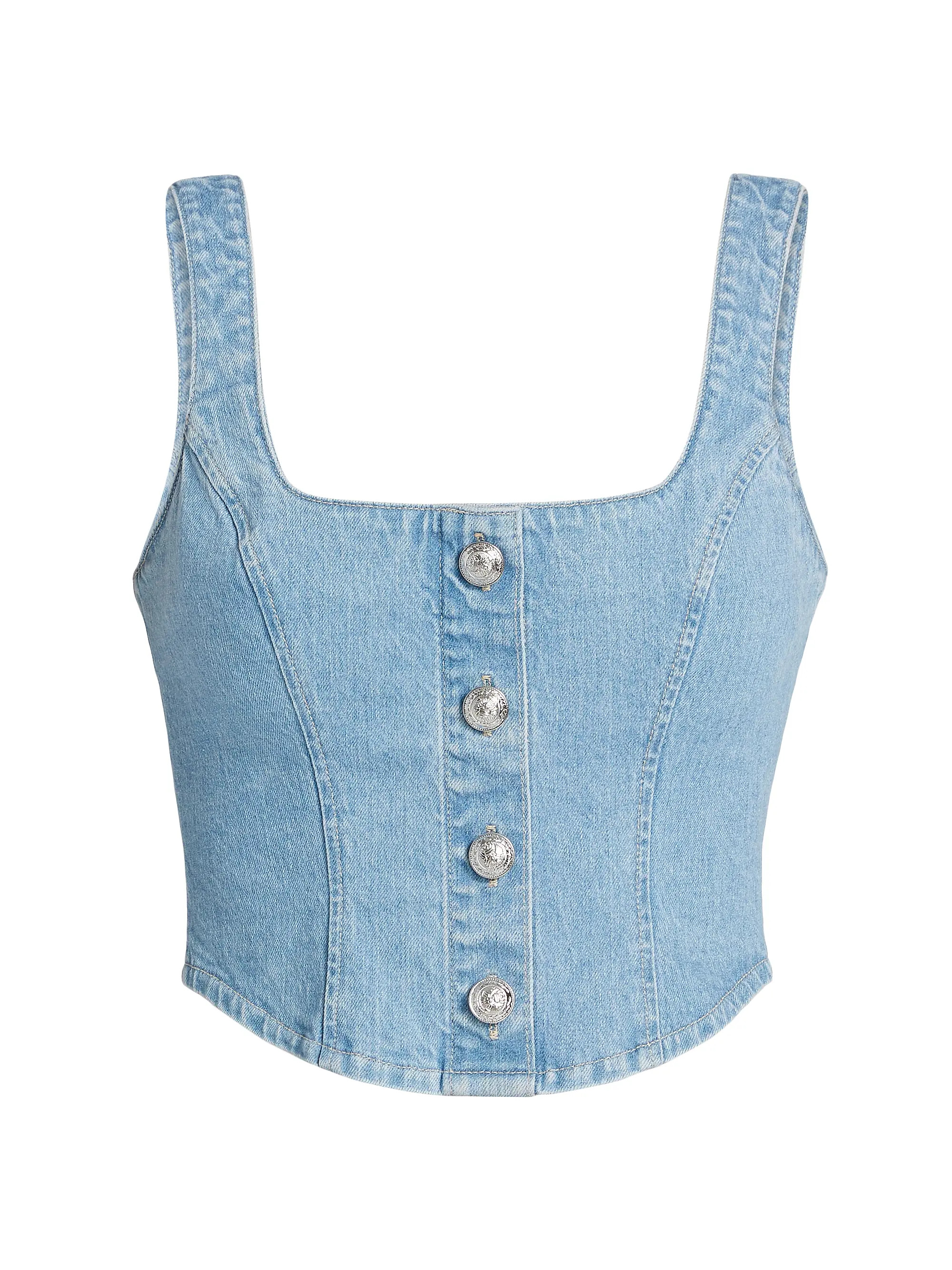 L'AGENCE Saga Denim Button-Front Tank | Saks Fifth Avenue | Saks Fifth Avenue