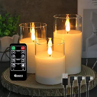 Rechargeable Flameless Glass Pillar Candles–Easter Flameless Candles Decorations,–Set of 3, R... | Amazon (US)