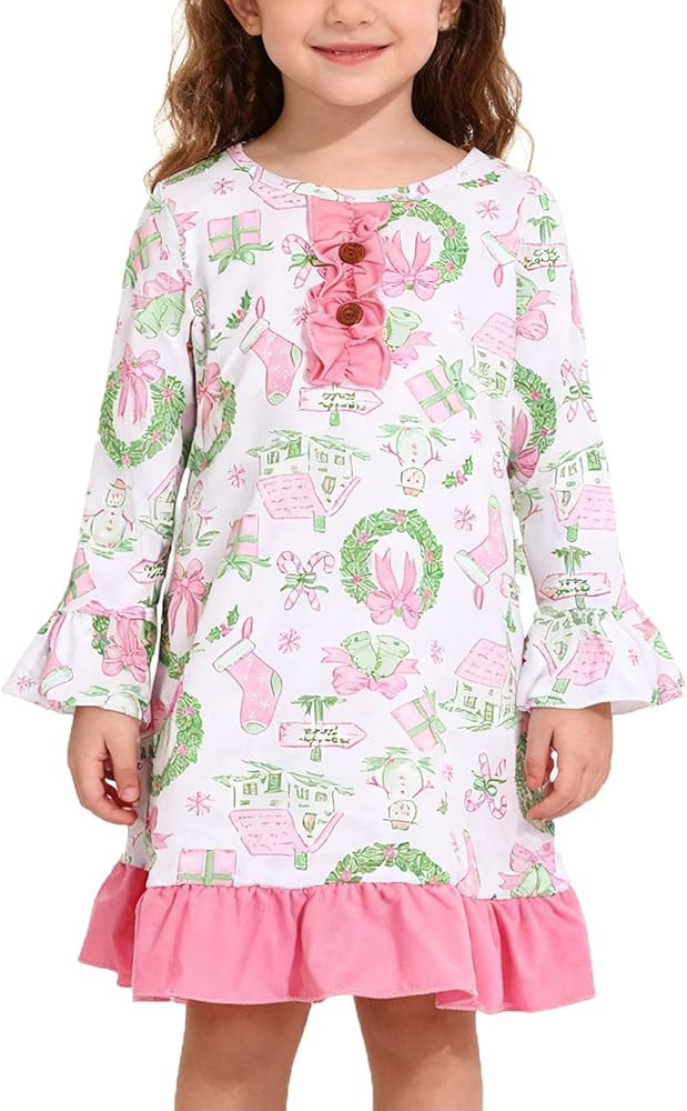 Christmas Toddler Girls Nightgowns Santa Claus Gift Pattern Sleepwear Night Dress Pajamas 2-8Y | Amazon (US)