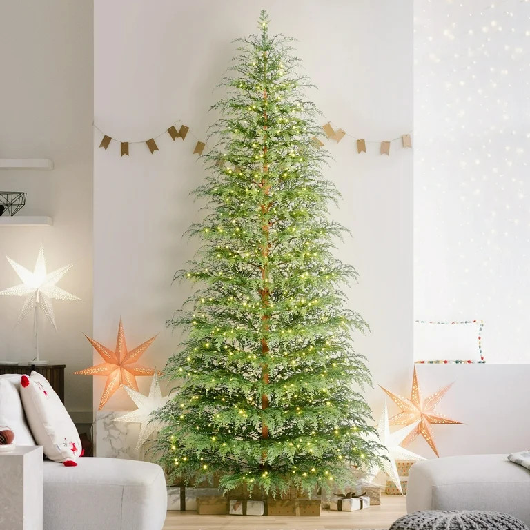 9' Pre-Lit Green Cypress Artificial Christmas Tree with 600 Warm White Twinkle LED Lights, by My ... | Walmart (US)