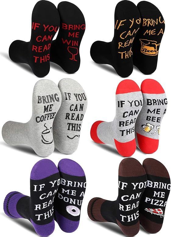 6 Pairs If You Can Read This Socks Novelty Socks Pizza Coffee Donut Pattern Socks for Women and M... | Amazon (US)