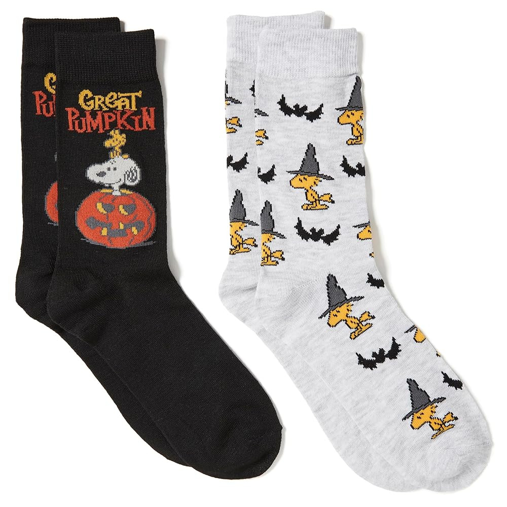 Peanuts Men's Snoopy Halloween 2 Pack Novelty Crew Socks | Amazon (US)