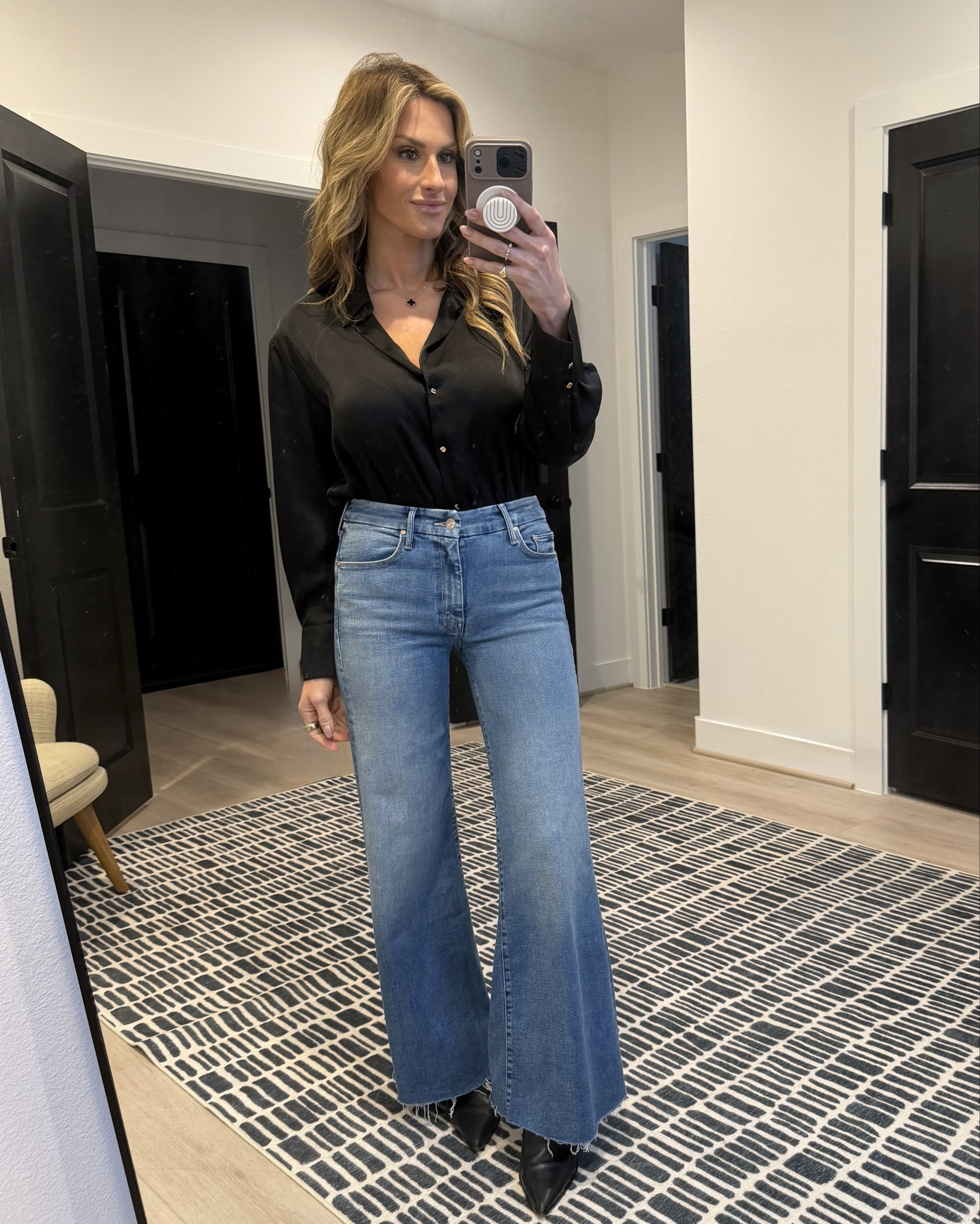 New wide leg Mother denim (sz 26)!! These jeans hug the hips in the right places— they don’t go too high to the rib cage. I have a short torso so these are PERFECT for my shorter midsection ladies. 

Weekly rotating jeans, easily. Paired w/ silk button down from Zara sz M and Vince booty size 8.🖤❤️‍🔥 

Jeans make the perfect gift!!!

#LTKGiftGuide #LTKSeasonal #LTKMidsize