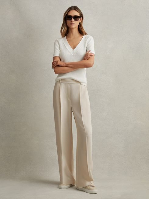 Half-Elasticated Wide Leg Trousers | Reiss DE